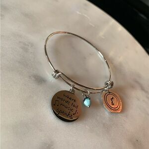 Silver-Tone Music Charm Bangle Bracelet with Turquoise Accent